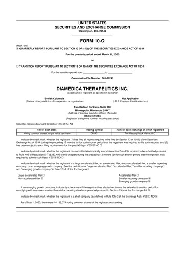 Thumbnail DiaMedica Therapeutics 10-Q Quarterly Report FY2020 