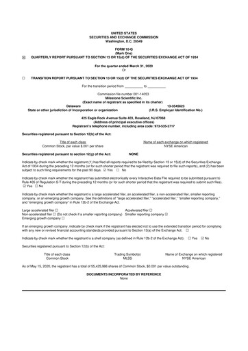 Thumbnail Milestone Scientific 10-Q Quarterly Report FY2020 