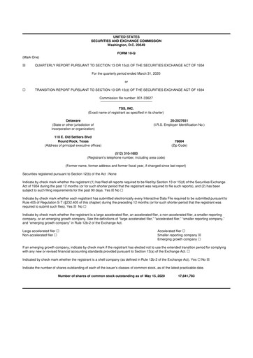 Miniature TSS, Inc. 10-Q Rapport trimestriel 2020 