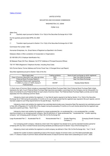 Thumbnail Hovnanian Enterprises
 10-Q Quarterly Report FY2020 