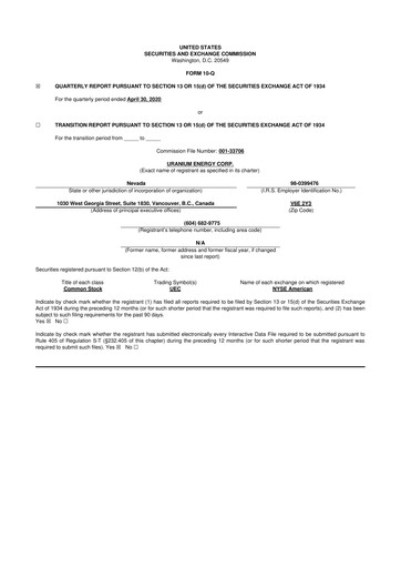 Thumbnail Uranium Energy
 10-Q Quarterly Report FY2020 