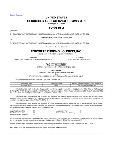 Vorschaubild Concrete Pumping Holdings 10-Q Quartalsbericht 2020 