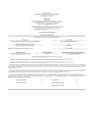 Thumbnail Nathan's Famous 10-K Annual Report 2020