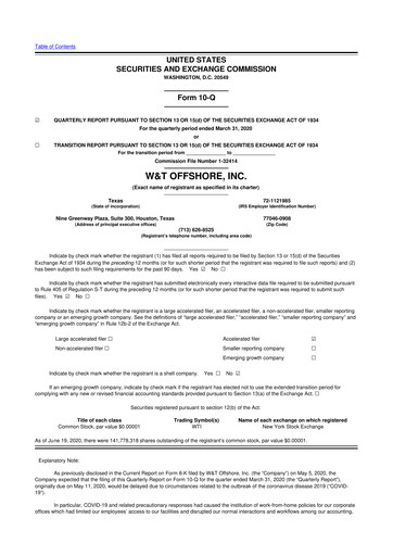 Thumbnail W&T Offshore 10-Q Quarterly Report FY2020 