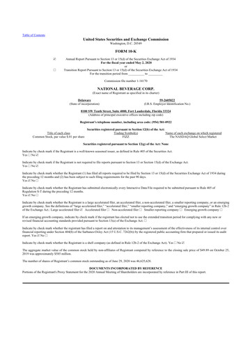 Thumbnail National Beverage
 10-K Annual Report 2020