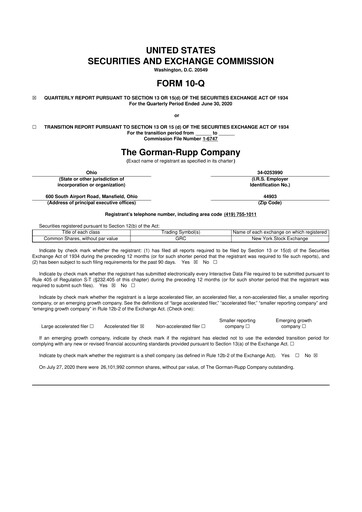 Vorschaubild Gorman-Rupp 10-Q Quartalsbericht 2020 