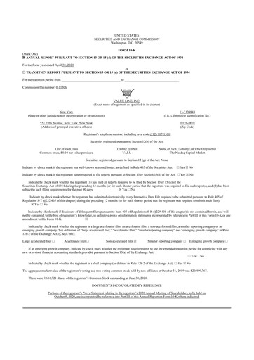 Thumbnail Value Line 10-K Annual Report 2020