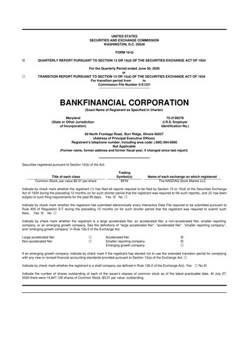 Thumbnail BankFinancial 10-Q Quarterly Report FY2020 