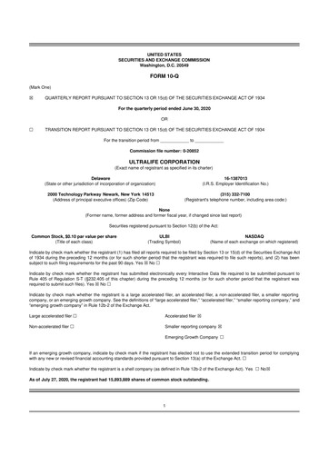 Thumbnail Ultralife Corporation 10-Q Quarterly Report FY2020 