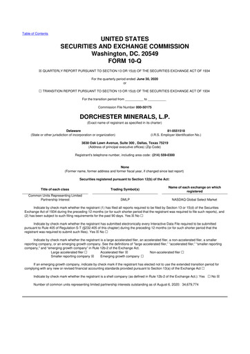 Thumbnail Dorchester Minerals 10-Q Quarterly Report FY2020 