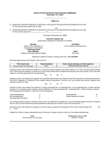 Thumbnail The Shyft Group 10-Q Quarterly Report FY2020 