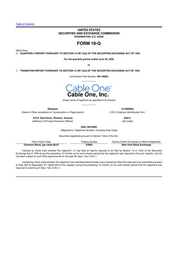 Miniature Cable One 10-Q Rapport trimestriel 2020 
