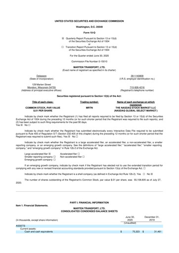 Thumbnail Marten Transport 10-Q Quarterly Report FY2020 