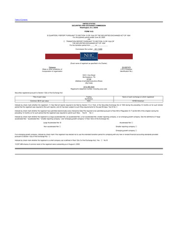 Thumbnail National Healthcare
 10-Q Quarterly Report FY2020 
