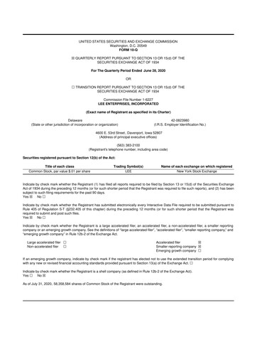 Thumbnail Lee Enterprises
 10-Q Quarterly Report FY2020 