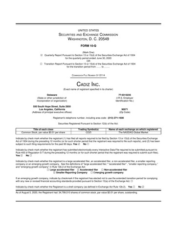 Miniature Cadiz Inc. 10-Q Rapport trimestriel 2020 