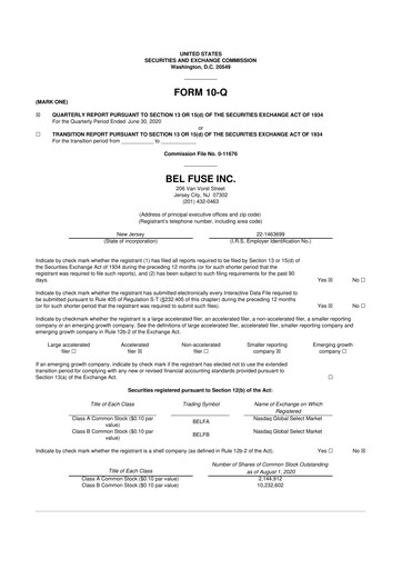 Thumbnail Bel Fuse 10-Q Quarterly Report FY2020 