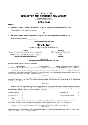 Thumbnail CEVA
 10-Q Quarterly Report FY2020 
