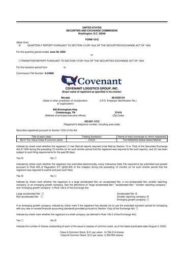 Thumbnail Covenant Logistics
 10-Q Quarterly Report FY2020 