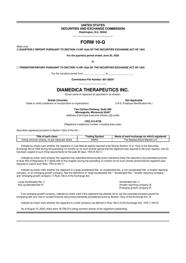 Thumbnail DiaMedica Therapeutics 10-Q Quarterly Report FY2020 