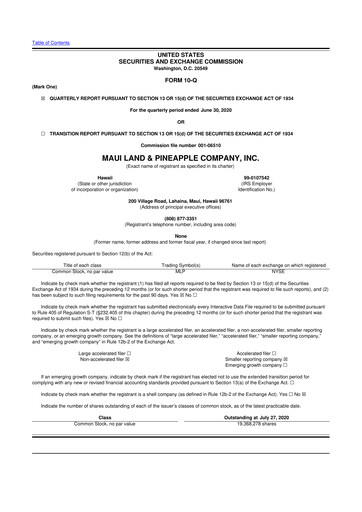 Vorschaubild Maui Land & Pineapple Company 10-Q Quartalsbericht 2020 