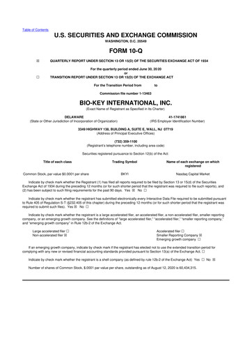 Thumbnail BIO-key International
 10-Q Quarterly Report FY2020 