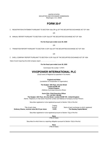 Thumbnail VivoPower 20-F Annual Report 2020