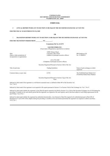 Thumbnail LSI Industries 10-K Annual Report 2020