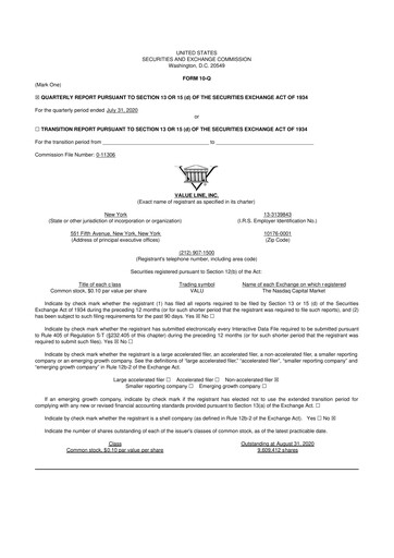 Thumbnail Value Line 10-Q Quarterly Report FY2021 