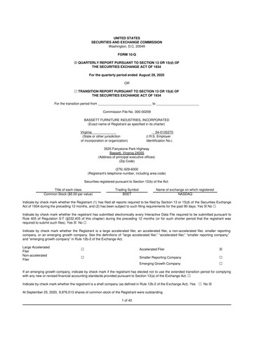 Vorschaubild Bassett Furniture 10-Q Quartalsbericht 2020 
