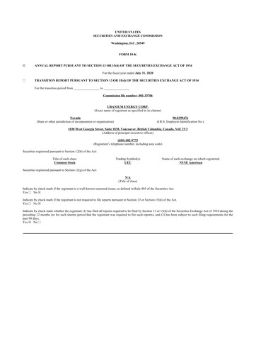 Thumbnail Uranium Energy
 10-K Annual Report 2020