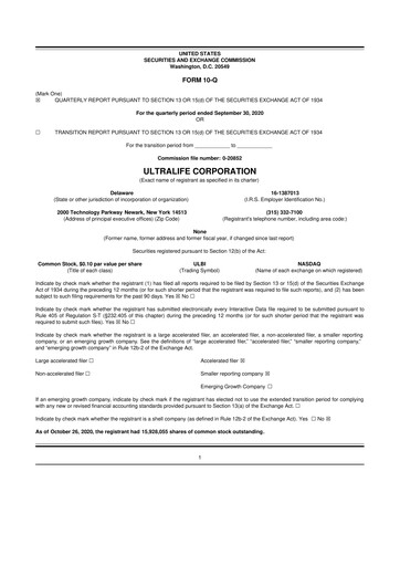 Thumbnail Ultralife Corporation 10-Q Quarterly Report FY2020 