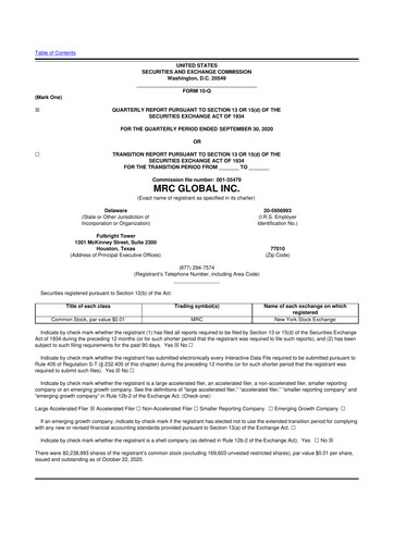 Thumbnail MRC Global
 10-Q Quarterly Report FY2020 