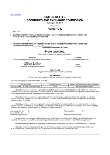 Thumbnail Protolabs 10-Q Quarterly Report FY2020 