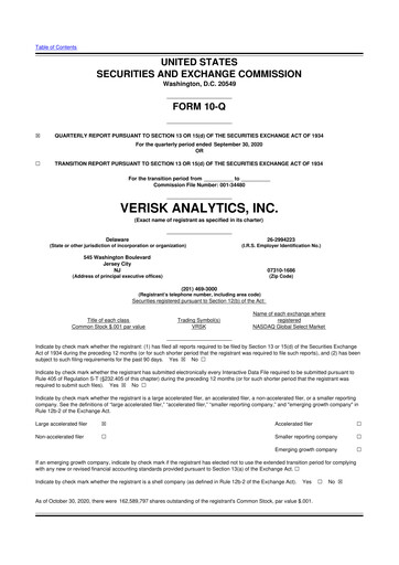Miniature Verisk Analytics 10-Q Rapport trimestriel 2020 