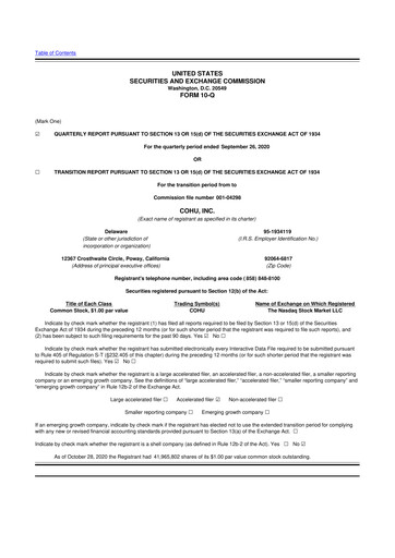 Thumbnail Cohu 10-Q Quarterly Report FY2020 
