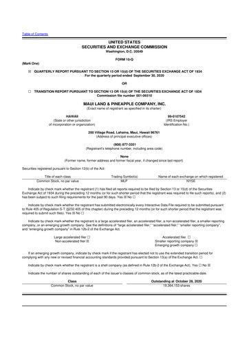 Vorschaubild Maui Land & Pineapple Company 10-Q Quartalsbericht 2020 