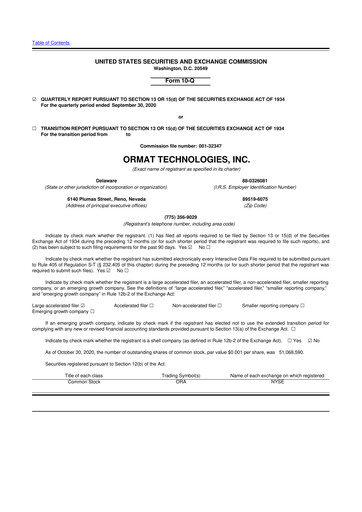 Miniature Ormat Technologies
 10-Q Rapport trimestriel 2020 
