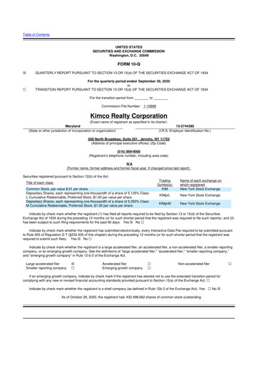 Vorschaubild Kimco Realty
 10-Q Quartalsbericht 2020 