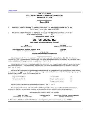 Thumbnail W&T Offshore 10-Q Quarterly Report FY2020 