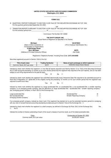 Thumbnail The Shyft Group 10-Q Quarterly Report FY2020 
