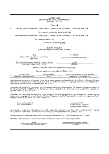 Thumbnail Olympic Steel
 10-Q Quarterly Report FY2020 