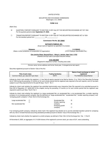 Miniature Nathan's Famous 10-Q Rapport trimestriel 2021 