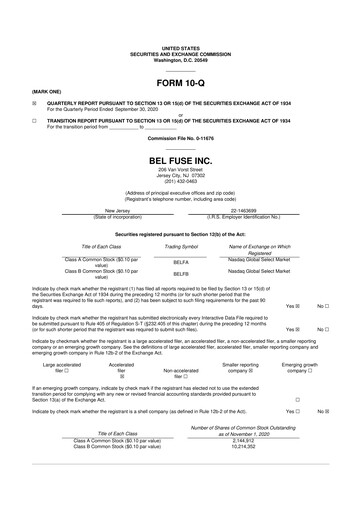 Thumbnail Bel Fuse 10-Q Quarterly Report FY2020 