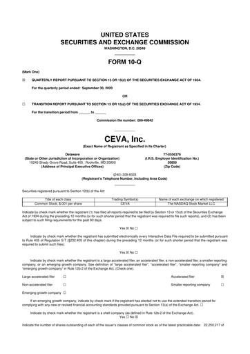 Thumbnail CEVA
 10-Q Quarterly Report FY2020 
