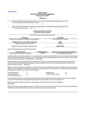Thumbnail First Northwest Bancorp 10-Q Quarterly Report FY2020 