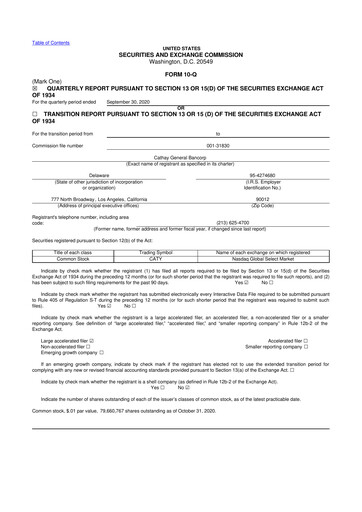 Thumbnail Cathay General Bancorp 10-Q Quarterly Report FY2020 