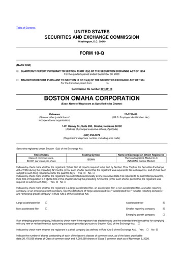 Thumbnail Boston Omaha 10-Q Quarterly Report FY2020 