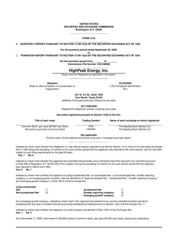 Vorschaubild HighPeak Energy 10-Q Quartalsbericht 2020 