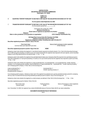 Thumbnail Milestone Scientific 10-Q Quarterly Report FY2020 